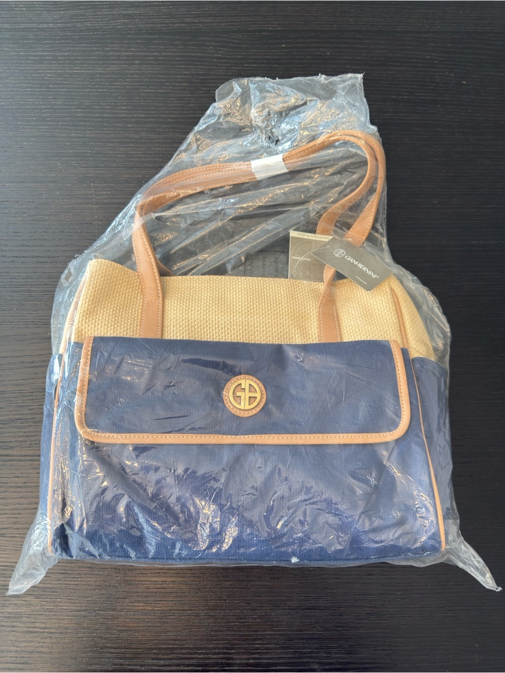 Giani Bernini Navy and Tan Front-Flap Tote